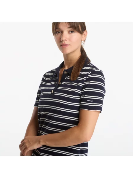 Тениска Gant Reg Twin Striped Ls Pique Polo Evening Blue M синьо