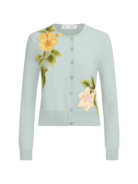 Cardigan Oscar De La Renta cu model floral albastru