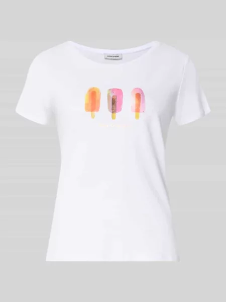 T-shirt z nadrukiem z motywem i okrągłym dekoltem More & More biała
