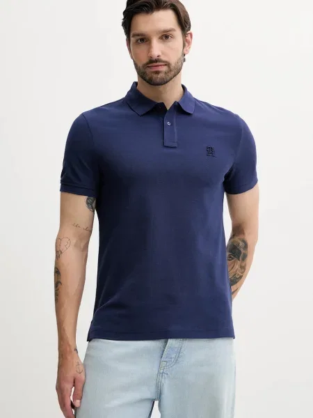 Тениска с яка Tommy Hilfiger с апликация черно