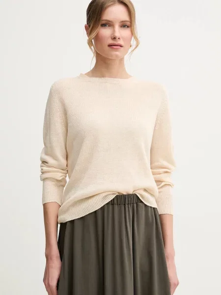Ленен пуловер Weekend Max Mara дамски от лека материя бежово