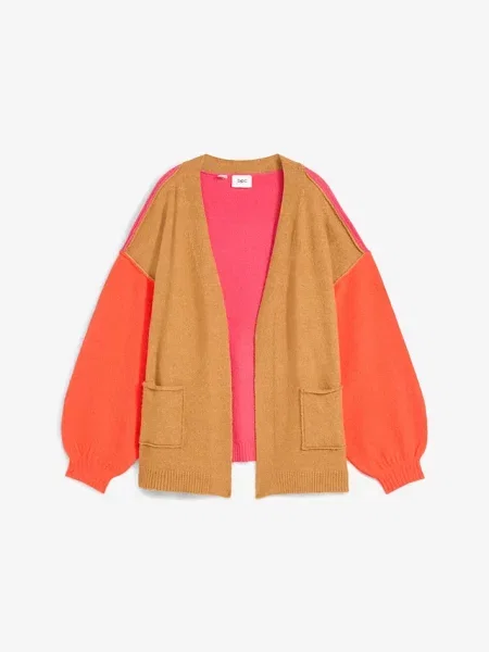 Sweter bez zapięcia oversize color-blocking brązowy