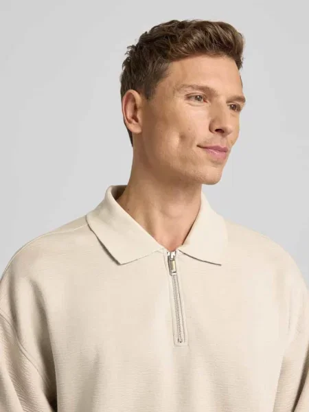 Bluza z kołnierzykiem polo i zamkiem błyskawicznym Ck Calvin Klein beżowa