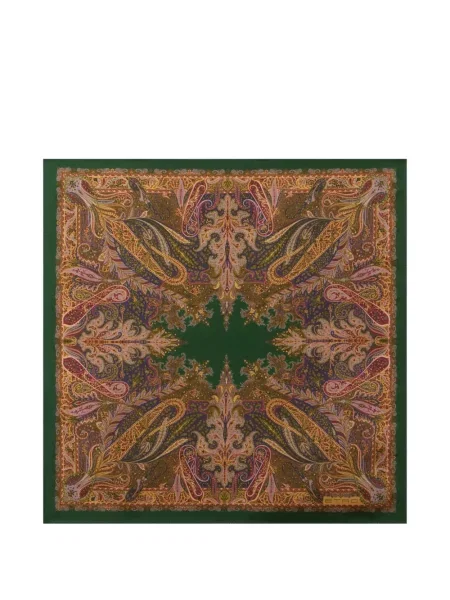 Fular Etro de mătase cu model floral verde