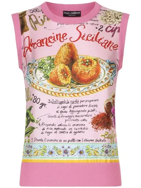 Top Dolce & Gabbana de mătase cu imagine roz