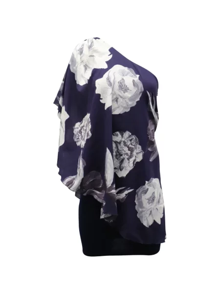Rochie Alice + Olivia cu model floral cu imagine cu un umăr gol violet