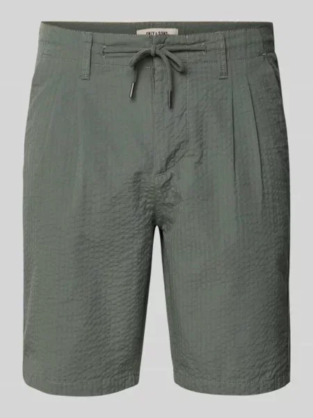 Szorty o kroju regular fit z fakturowanym wzorem model ‘LEO LIFE’ Only & Sons zielone