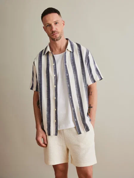 DAN FOX APPAREL Srajca Anthony modra / off-bela bela
