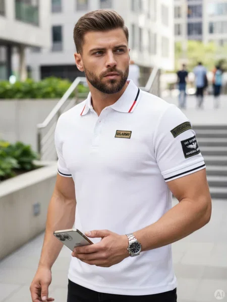 Koszulka polo z naszywkami Dstreet biała