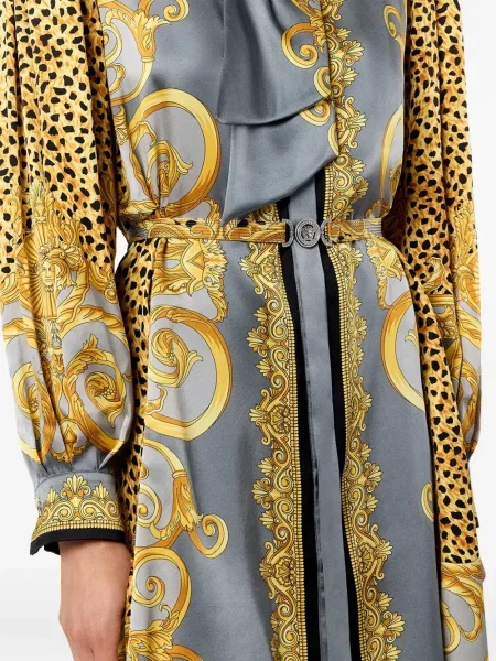 Rochie Versace de mătase cu imagine cu imprimeu animal print gri