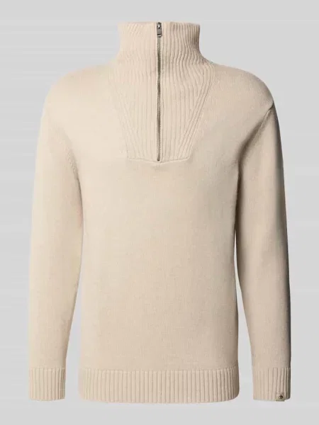 Scotch & Soda Sweter Typu Troyer Z Wełną Merynosową beige beżowy