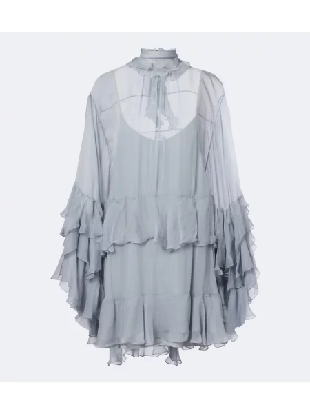 Rochie Chloé cu volane din muselină albastru