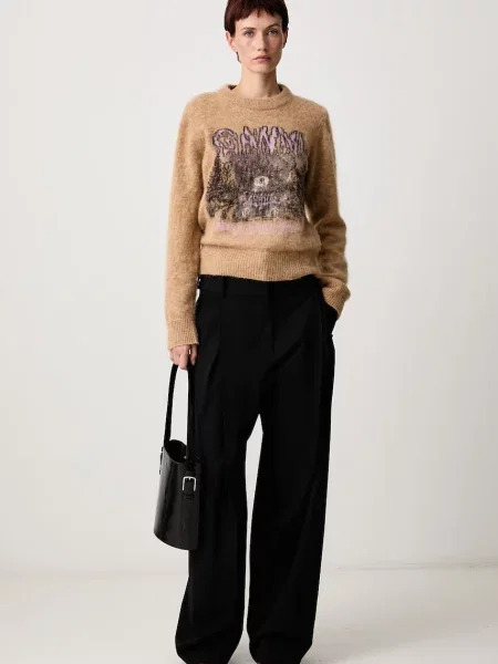 GANNI Teddy sweter z wełną