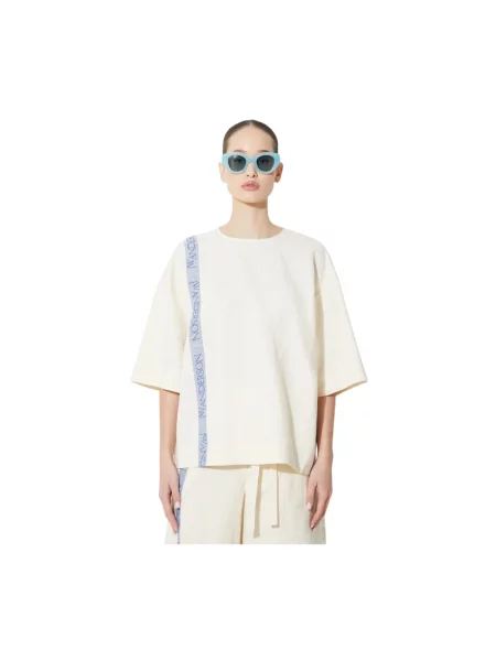 JW Anderson bluzka z domieszką lnu Boxy T-Shirt wzorzysta beżowy