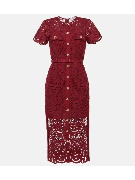 Sukienka midi Self-portrait koronkowa do kolan garniturowa czerwona