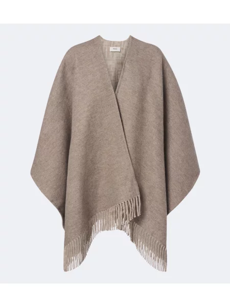 Reversibil poncho Fendi de lână bej