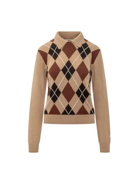 Koszulka polo Msgm z wzorem argyle beżowa
