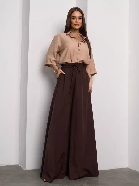 Штани палаццо ISSA Plus комбінований верх коричневий