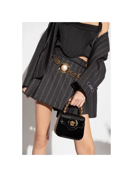 Lakierowana mały torebka skórzana Versace skórzana czarna