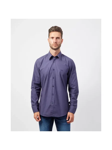 Koszula Boss Orange casual z kołnierzykiem włoskim niebieska