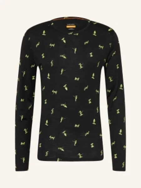 Termo tričko Icebreaker Merino Oasis Crewe Snow Day black/peridot/aop černé