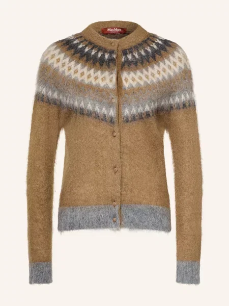 Max Mara Studio Pletený Svetr Meringa S Mohérem hnědá / krémová šedá
