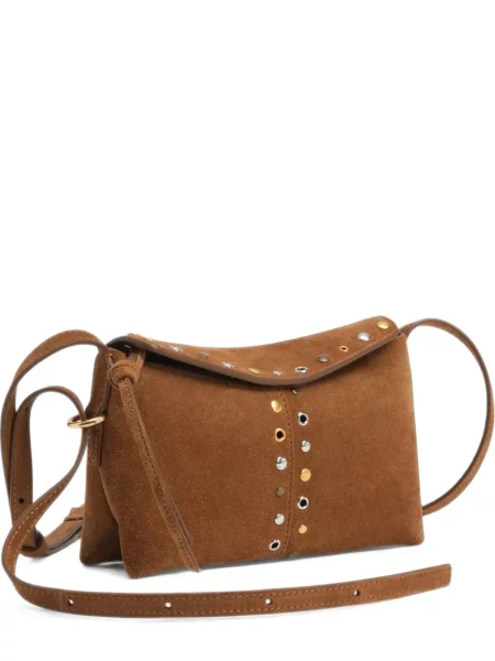 Geanta crossbody Bimba Y Lola din piele de căprioară cu tepi maro