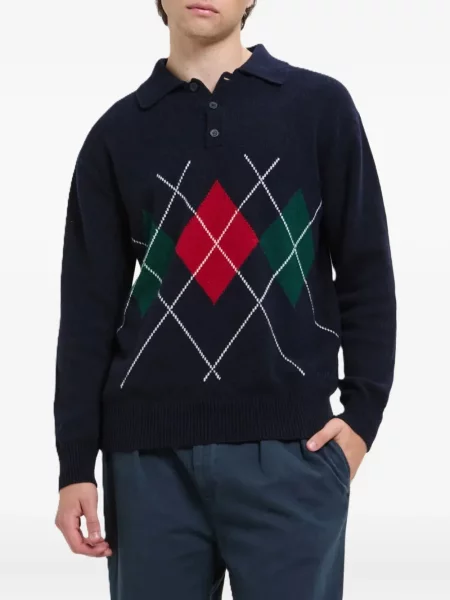 Tricou polo Baracuta cu model argyle albastru