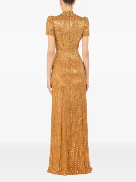 Maksi sukienka maxi Jenny Packham z bursztynem garniturowa złota