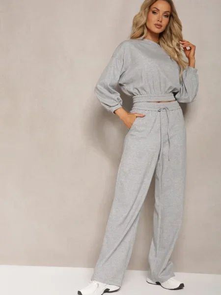 Bluză de Scurtă cu și Pantaloni Largi cu Șnur în Talie Rionnea gri