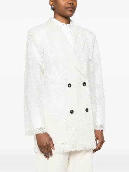 Marynarka Erika Cavallini z frędzli dwurzędowa biała