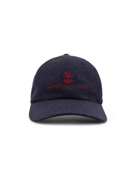 Czapka z daszkiem Brunello Cucinelli z kaszmiru z logo niebieska