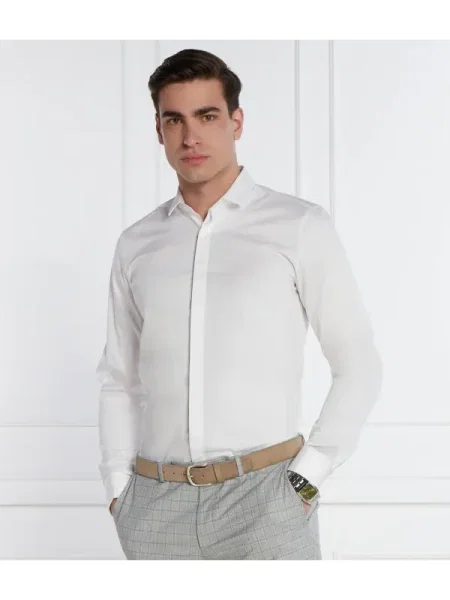 HUGO Cămașă Ejinar | Extra slim fit | stretch alb