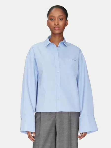 Риза Claras дамска със свободна кройка с класическа яка синьо