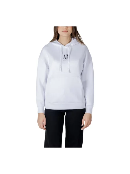 Armani Exchange bluza biały z kapturem z aplikacją czarna
