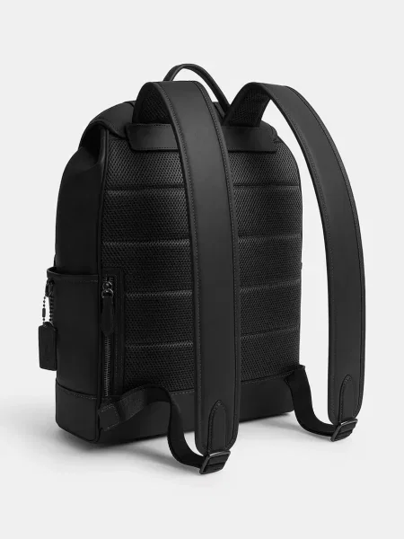 Кожаный однотонный большой рюкзак Coach черный