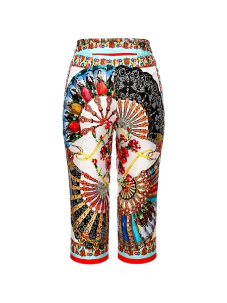 Pantaloni Dolce & Gabbana de mătase cu imagine alb