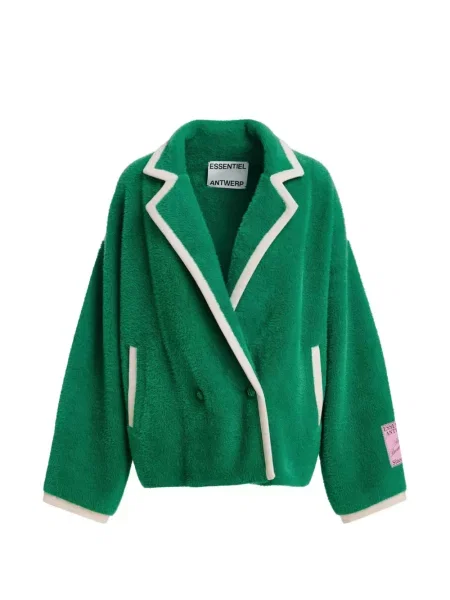 Cardigan Essentiel Antwerp cu două rânduri de nasturi din piele de oaie verde