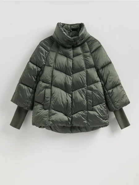 Reserved Pikowana kurtka z wysokim kołnierzem zielony