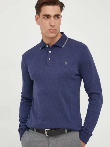 Majica dugih rukava Polo Ralph Lauren tamno bez uzorka plava