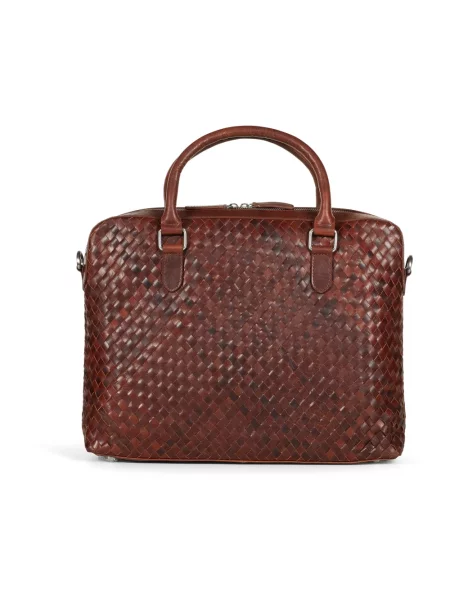 Torba na laptopa Howard London skórzana pleciona brązowa