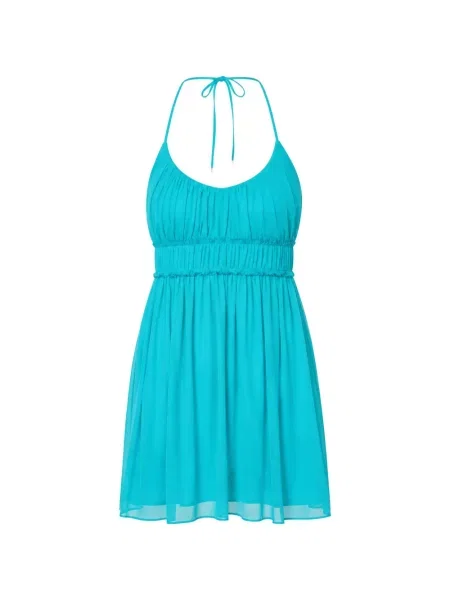 Rochie mini Patrizia Pepe cu volane cu gât halter albastru