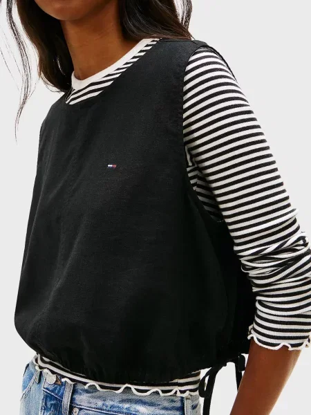 Лляний топ Tommy Jeans на завʼязках чорний