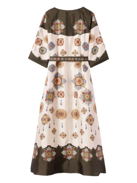 Rochie La Doublej de mătase cu model floral cu imagine alb