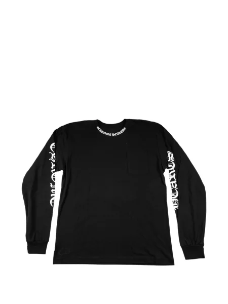 Szív mintás hosszú póló Chrome Hearts autogrammal fekete
