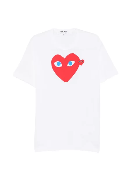 Tricou Comme Des Garcons Play cu imagine cu motiv cu inimi alb