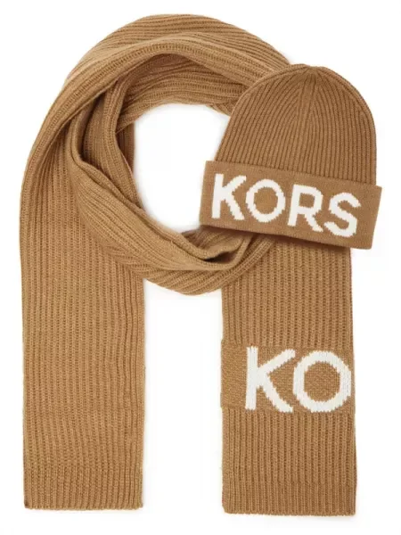 Michael Kors Șal + căciulă cu adaos de lână maro