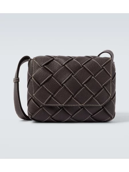 Usnjena torba crossbody Bottega Veneta rjava