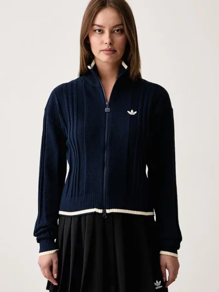 Adidas Originals cardigan pentru femei Cable Knit Firebird albastru