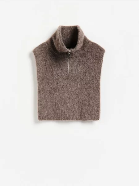 Reserved Poncho cu un amestec de alpaca și lână gri-maroniu gri